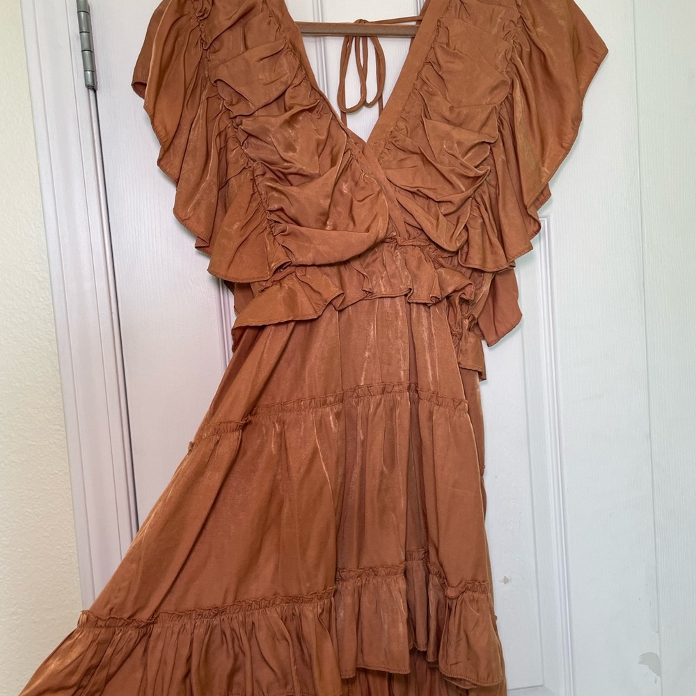 Rust Orange Ruffle Dress - Picture 1 of 4